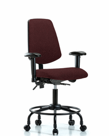 Fabric Chair - Desk Height with Round Tube Base, Medium Back, Adjustable Arms, and Casters in Navy Fabric