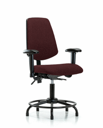 Fabric Chair - Desk Height with Round Tube Base, Medium Back, Seat Tilt, Adjustable Arms, and Stationary Glides in Burgundy Fabric