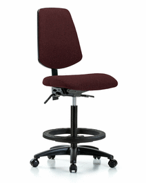 Fabric Chair - High Bench Height with Medium Back, Seat Tilt, Black Foot Ring, and Casters in Black Fabric