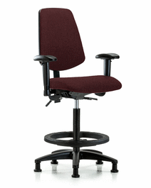 Fabric Chair - High Bench Height with Medium Back, Seat Tilt, Adjustable Arms, Black Foot Ring, and Stationary Glides in Black Fabric