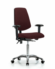 Fabric Chair Chrome - Medium Bench Height with Medium Back, Adjustable Arms, and Casters in Blue Fabric