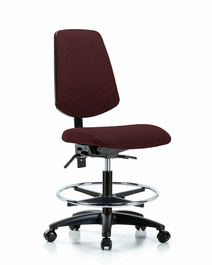 Fabric Chair - Medium Bench Height with Medium Back, Chrome Foot Ring, and Casters in Black Fabric