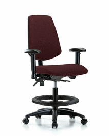 Fabric Chair - Medium Bench Height with Medium Back, Adjustable Arms, Black Foot Ring, and Casters in Burgundy Fabric