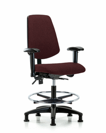 Fabric Chair - Medium Bench Height with Medium Back, Adjustable Arms, Chrome Foot Ring, and Stationary Glides in Black Fabric