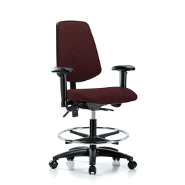 Fabric Chair - Medium Bench Height with Medium Back, Seat Tilt, Adjustable Arms, Chrome Foot Ring, and Casters in Black Fabric