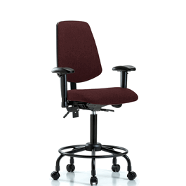 Fabric Chair - Medium Bench Height with Round Tube Base, Medium Back, Seat Tilt, Adjustable Arms, and Casters in Blue Fabric