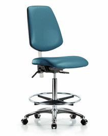 Class 100 Vinyl Clean Room Chair - High Bench Height with Medium Back, Chrome Foot Ring, and Casters in Borscht Supernova Vinyl
