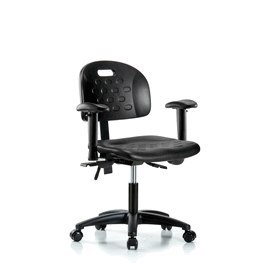 Newport Industrial Polyurethane Chair - Desk Height with Seat Tilt, Adjustable Arms, and Casters in Blue Polyurethane