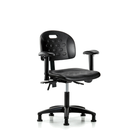 Newport Industrial Polyurethane Chair - Desk Height with Seat Tilt, Adjustable Arms, and Stationary Glides in Blue Polyurethane