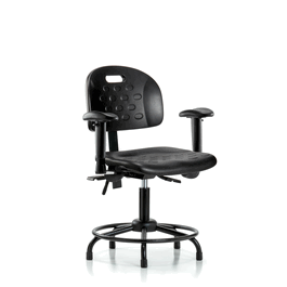 Newport Industrial Polyurethane Chair, Round Tube Base - Desk Height, Seat Tilt, Adjustable Arms, and Stationary Glides, Blue Polyurethane