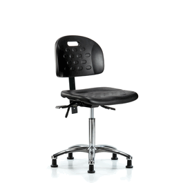 Newport Industrial Polyurethane Chair Chrome - Medium Bench Height with Seat Tilt and Stationary Glides in Blue Polyurethane