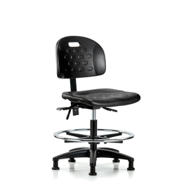 Newport Industrial Polyurethane Chair - Medium Bench Height with Seat Tilt, Chrome Foot Ring, and Stationary Glides in Blue Polyurethane