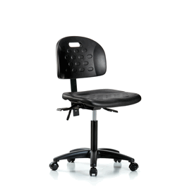 Newport Industrial Polyurethane Chair - Medium Bench Height with Seat Tilt and Casters in Blue Polyurethane