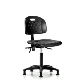 Newport Industrial Polyurethane Chair - Medium Bench Height with Seat Tilt and Stationary Glides in Blue Polyurethane