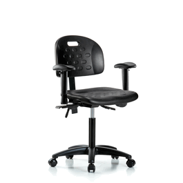 Newport Industrial Polyurethane Chair - Medium Bench Height with Seat Tilt, Adjustable Arms, and Casters in Blue Polyurethane