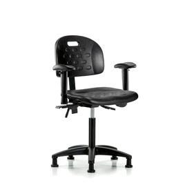 Newport Industrial Polyurethane Chair - Medium Bench Height with Seat Tilt, Adjustable Arms, and Stationary Glides in Blue Polyurethane