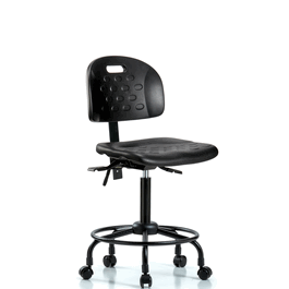 Newport Industrial Polyurethane Chair with Round Tube Base - Medium Bench Height with Seat Tilt and Casters in Blue Polyurethane