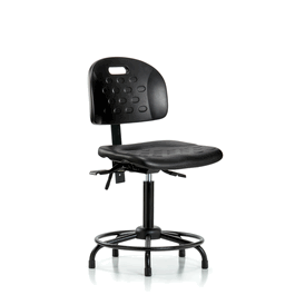 Newport Industrial Polyurethane Chair with Round Tube Base - Medium Bench Height with Seat Tilt and Stationary Glides in Blue Polyurethane