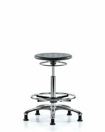 Huron Polyurethane Stool Chrome - High Bench Height with Chrome Foot Ring and Stationary Glides in Black Polyurethane