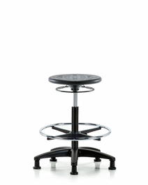 Huron Polyurethane Stool - High Bench Height with Chrome Foot Ring and Stationary Glides in Black Polyurethane