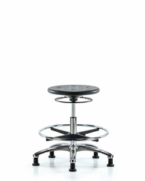 Huron Polyurethane Stool Chrome - Medium Bench Height with Chrome Foot Ring and Stationary Glides in Black Polyurethane