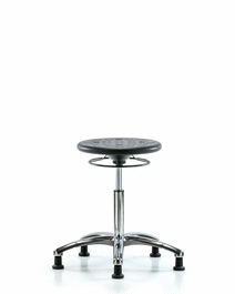 Huron Polyurethane Stool Chrome - Medium Bench Height with Stationary Glides in Blue Polyurethane