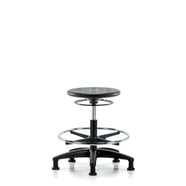Huron Polyurethane Stool - Medium Bench Height with Chrome Foot Ring and Stationary Glides in Blue Polyurethane
