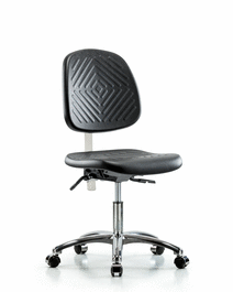 Class 100 Polyurethane Clean Room Chair - Desk Height with Medium Back, Seat Tilt, and Casters in Black Polyurethane