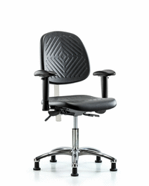 Class 100 Polyurethane Clean Room Chair - Desk Height, Medium Back, Seat Tilt, Adjustable Arms, and Stationary Glides in Blue Polyurethane
