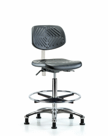 Poly Clean Room Chair, High Bench, Foot Ring, Glides, Gray Poly