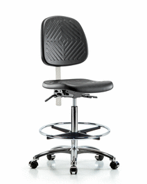 Poly Clean Room Chair, High Bench, Med Back, Tilt, Foot Ring, Casters, Gray Poly