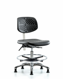 Poly Clean Room Chair, Med Bench, Foot Ring, Glides, Gray Poly