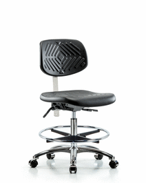 Poly Clean Room Chair, Med Bench, Tilt, Foot Ring, Casters, Gray Poly