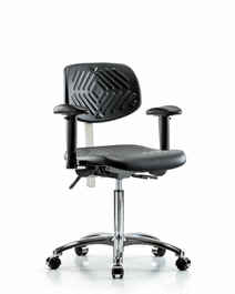 Poly Clean Room Chair, Med Bench, Tilt, Arms, Casters, Gray Poly
