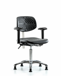 Poly Clean Room Chair, Med Bench, Tilt, Arms, Glides, Gray Poly
