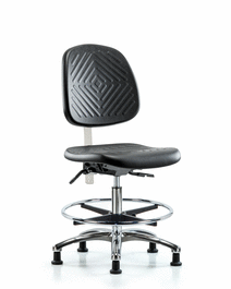 Class 10 Polyurethane Clean Room Chair - Medium Bench Height with Medium Back and Stationary Glides in Black Polyurethane