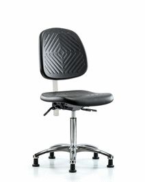 Class 10 Polyurethane Clean Room Chair - Medium Bench Height with Medium Back and Stationary Glides in Black Polyurethane