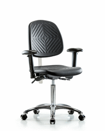 Poly Clean Room Chair, Med Bench, Med Back, Arms, Casters, Gray Poly