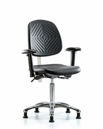 Poly Clean Room Chair, Med Bench, Med Back, Arms, Glides, Gray Poly
