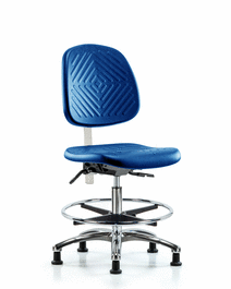 Poly Clean Room Chair, Med Bench, Med Back, Tilt, Foot Ring, Glides, Gray Poly