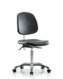 Poly Clean Room Chair, Med Bench, Med Back, Tilt, Casters, Gray Poly