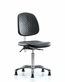 Poly Clean Room Chair, Med Bench, Med Back, Tilt, Glides, Gray Poly