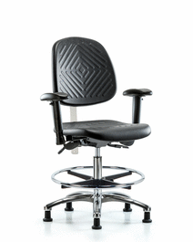 Poly Clean Room Chair, Med Bench, Med Back, Tilt, Arms, Foot Ring, Glides, Gray Poly