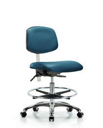 Class 100 Vinyl Clean Room Chair - Medium Bench Height with Seat Tilt, Chrome Foot Ring, and Casters in Carbon Supernova Vinyl
