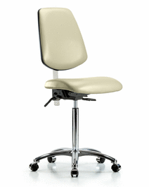 Class 100 Vinyl Clean Room Chair - Medium Bench Height with Medium Back and Casters in Adobe White Trailblazer Vinyl