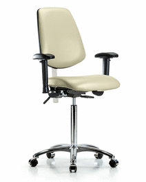 Class 100 Vinyl Clean Room Chair - Medium Bench Height with Medium Back, Adjustable Arms, and Casters in Storm Supernova Vinyl