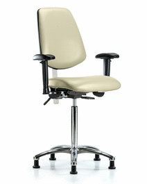 Class 100 Vinyl Clean Room Chair - Medium Bench Height, Medium Back, Adjustable Arms, Stationary Glides, Imperial Blue Trailblazer Vinyl