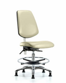 Class 100 Vinyl Clean Room Chair - Medium Bench Height, Medium Back, Seat Tilt, Chrome Foot Ring, Stationary Glides, Carbon Supernova Vinyl