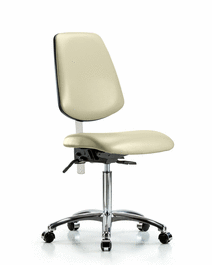 Class 100 Vinyl Clean Room Chair - Medium Bench Height with Medium Back, Seat Tilt, and Casters in Adobe White Trailblazer Vinyl