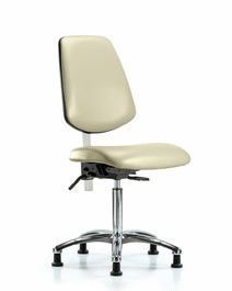 Class 100 Vinyl Clean Room Chair - Medium Bench Height with Medium Back, Seat Tilt, and Stationary Glides in Adobe White Trailblazer Vinyl
